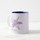 Gepersonaliseerd Floral Violet Paars Lavender Tweekleurige Koffiemok (Voorkant links)