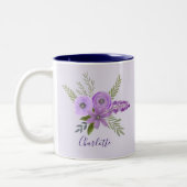 Gepersonaliseerd Floral Violet Paars Lavender Tweekleurige Koffiemok (Links)