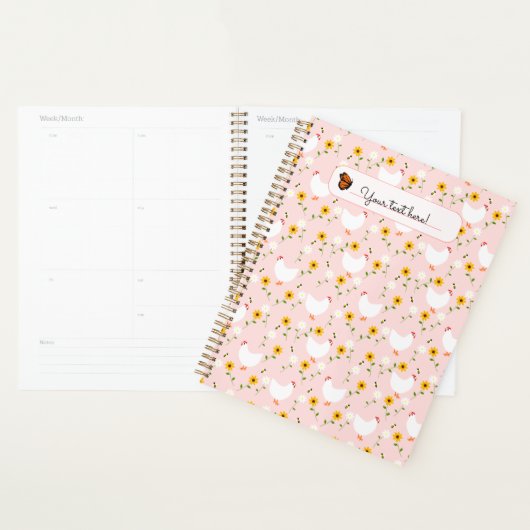 Gepersonaliseerd Floral White Chickens op Roze Pla Planner (Display)