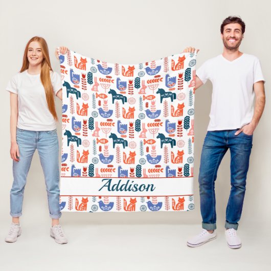 Gepersonaliseerd Folk Art Woodland Animal Fleece Deken (In situ)