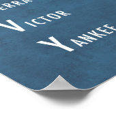 Gepersonaliseerd fonetisch militair alfabet blauw poster (Hoek)