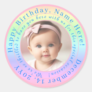 Gepersonaliseerd Foto Baby Roze en Blauwe Kleuren  Ronde Sticker