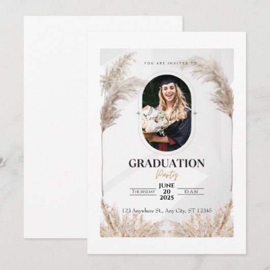 Gepersonaliseerd foto Boho Graduation Party Invita Kaart (Voorkant / Achterkant)