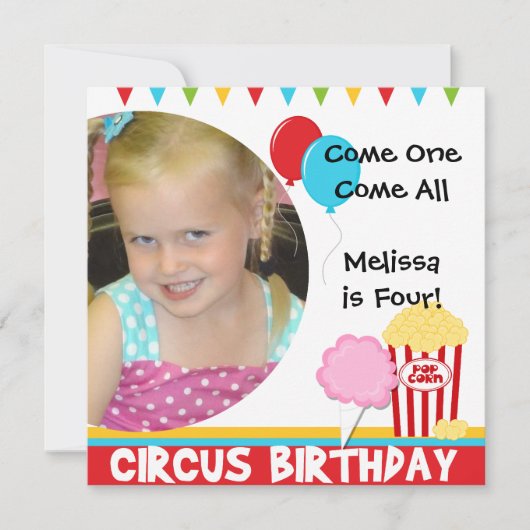 Gepersonaliseerd Foto Circus Birthday Invitations Kaart (Voorkant)