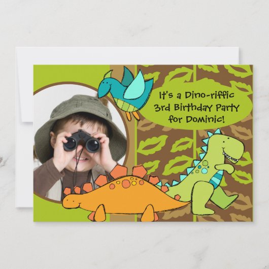 Gepersonaliseerd Foto Dino Dinosaur Birthday Uitno Kaart (Voorkant)