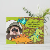 Gepersonaliseerd Foto Dino Dinosaur Birthday Uitno Kaart (Staand voorkant)