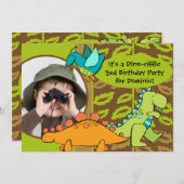 Gepersonaliseerd Foto Dino Dinosaur Birthday Uitno Kaart (Voorkant / Achterkant)