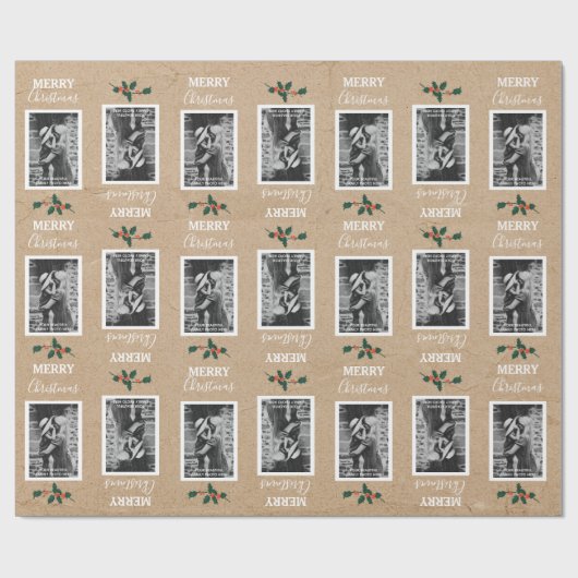 Gepersonaliseerd foto met prettige kerst - Kraft Cadeaupapier (Vlak)