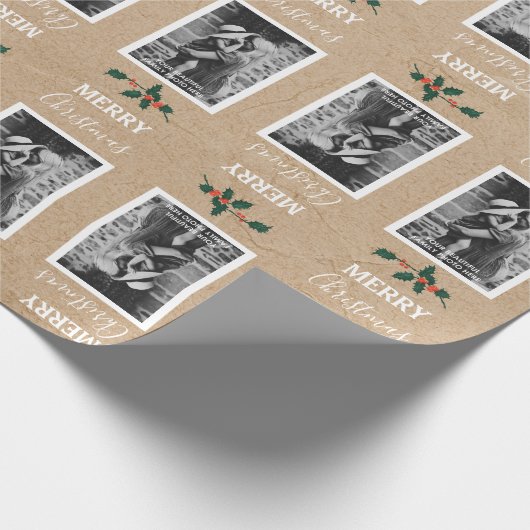 Gepersonaliseerd foto met prettige kerst - Kraft Cadeaupapier (Hoek)