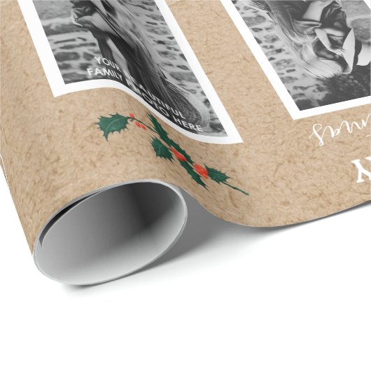 Gepersonaliseerd foto met prettige kerst - Kraft Cadeaupapier (Rol Hoek)
