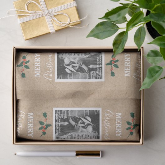 Gepersonaliseerd foto met prettige kerst - Kraft Tissuepapier (Geschenk)