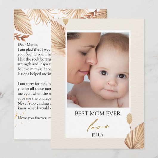 Gepersonaliseerd Foto Moederdag Floral Flat Kaart (Voorkant / Achterkant)