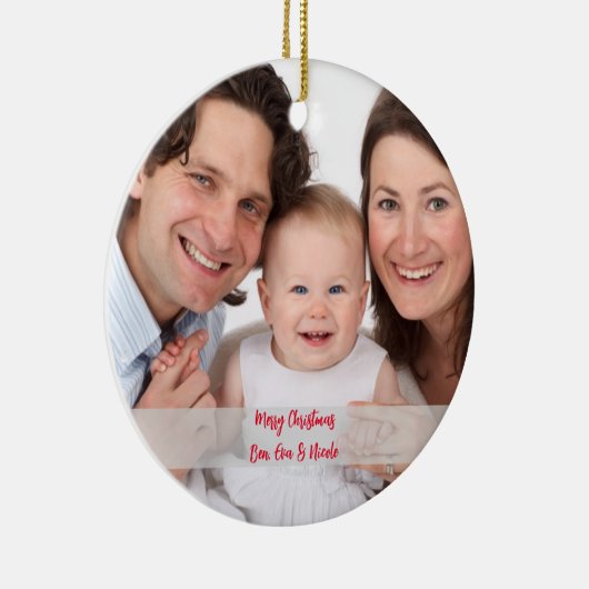 Gepersonaliseerd foto Ornament met tekst kerst (Rechts)
