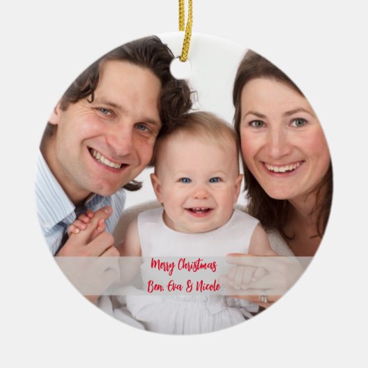 Gepersonaliseerd foto Ornament met tekst kerst (Voorkant)