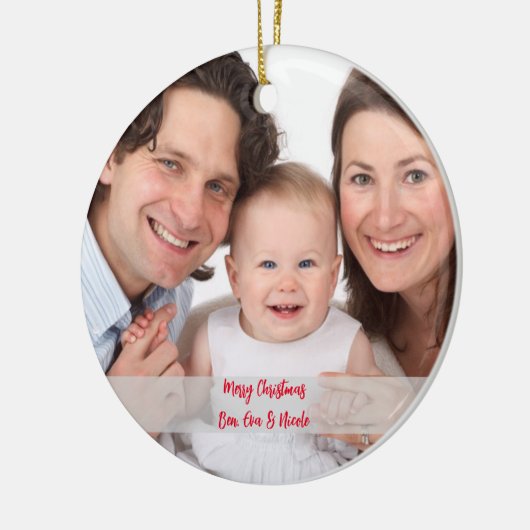 Gepersonaliseerd foto Ornament met tekst kerst (Links)