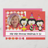 Gepersonaliseerd Foto Penguins Birthday Uitnodigin Kaart (Voorkant / Achterkant)