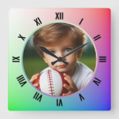 Gepersonaliseerd foto, Romeinse cijfers op Pastel  Vierkante Klok (Voorkant)