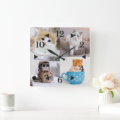 Gepersonaliseerd foto Schattigee kat Vierkante Klok (Huis)