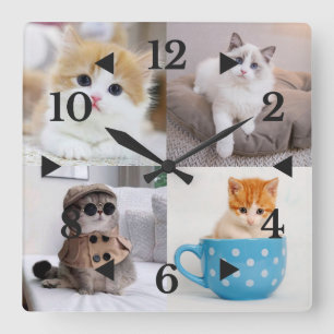 Gepersonaliseerd foto Schattigee kat Vierkante Klok