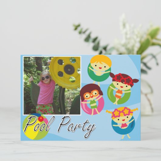 Gepersonaliseerd Foto Zwembad Party Zwemmen Verjaa Kaart (Staand voorkant)