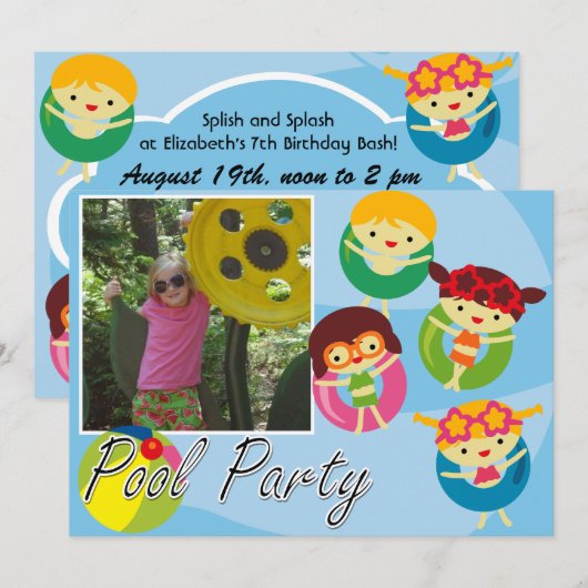 Gepersonaliseerd Foto Zwembad Party Zwemmen Verjaa Kaart (Voorkant / Achterkant)