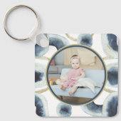 Gepersonaliseerd fotoblauw Waterverf Patroon Sleutelhanger (Voorkant)