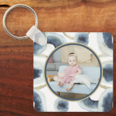 Gepersonaliseerd fotoblauw Waterverf Patroon Sleutelhanger (Voorkant)