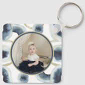 Gepersonaliseerd fotoblauw Waterverf Patroon Sleutelhanger (Achterkant)