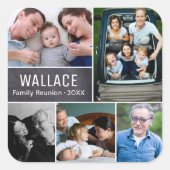 Gepersonaliseerd, fotocollage, familiereünie vierkante sticker (Voorkant)