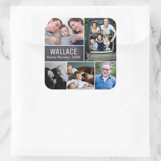 Gepersonaliseerd, fotocollage, familiereünie vierkante sticker (Tas)