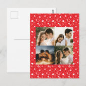 Gepersonaliseerd fotocollage rood hartenpatroon briefkaart (Voorkant / Achterkant)