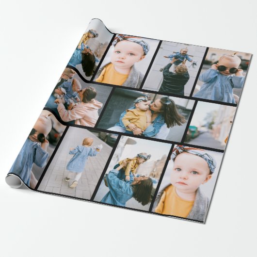 Gepersonaliseerd fotopapier met zwarte omloop cadeaupapier (Uitgerold)