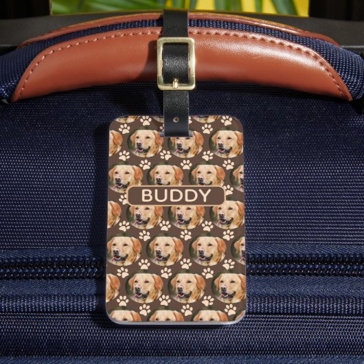 Gepersonaliseerd fotopatroon van Pet Dog Brown Bagagelabel (Voorkant Insitu 2)