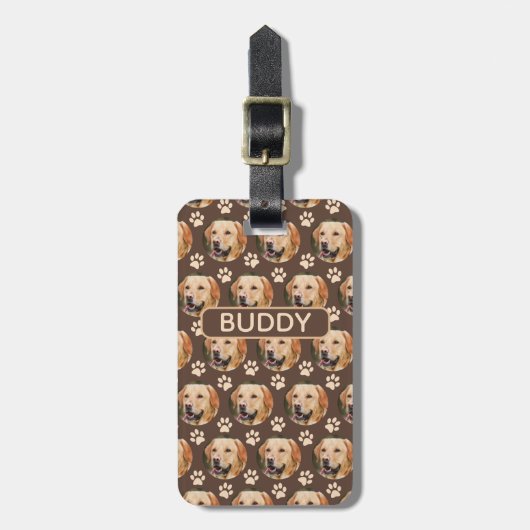 Gepersonaliseerd fotopatroon van Pet Dog Brown Bagagelabel (Voorkant verticaal)