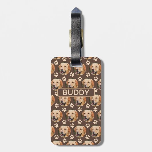 Gepersonaliseerd fotopatroon van Pet Dog Brown Bagagelabel (Achterkant verticaal)