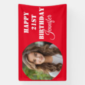 Gepersonaliseerd Fotoscript Rood Gelukkig 21e Verj Spandoek (Verticaal)