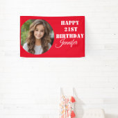 Gepersonaliseerd Fotoscript Rood Gelukkig 21e Verj Spandoek (Insitu)