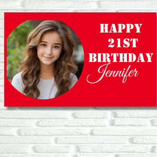 Gepersonaliseerd Fotoscript Rood Gelukkig 21e Verj Spandoek