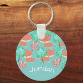 Gepersonaliseerd fox- en bunny Woodland-patroon Sleutelhanger (Voorkant)