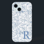 Gepersonaliseerd Frans Bloementoilet Blauw Monogra iPhone 15 Case<br><div class="desc">Gepersonaliseerde Franse Bloemen Toile Blauw Monogram iPhone 15 Hoesje</div>