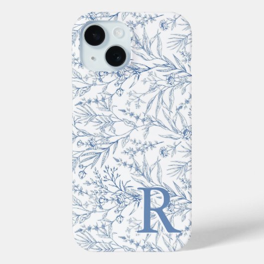 Gepersonaliseerd Frans Bloementoilet Blauw Monogra Case-Mate iPhone Case (Achterkant)