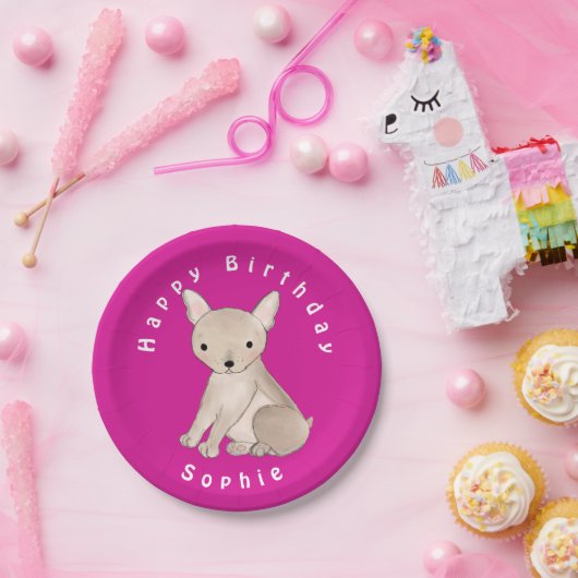 Gepersonaliseerd Frans Bulldog Hot Pink Paper Bord (Feest)