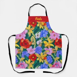 Gepersonaliseerd Frida Kahlo Painted Flowers Schor Schort