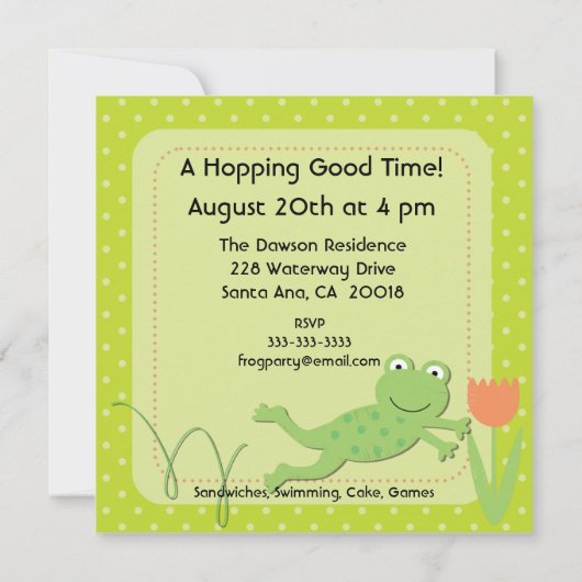 Gepersonaliseerd Frog Birthday Invites Kaart (Achterkant)