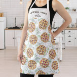 Gepersonaliseerd fruittaartpatroon, aangepaste tek schort<br><div class="desc">Een schattig schort met een vruchtentaart dessertpatroon. Personaliseer met 2 lijnen aangepaste tekst. Perfect voor een banketbakker,  oma,  moeder of iedereen die van bakken en taarten houdt.</div>