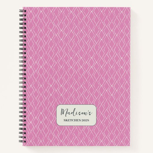 Gepersonaliseerd Fuchsia Roze Diamantpatroon Notitieboek (Voorkant)