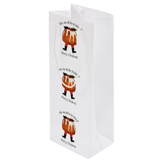 Gepersonaliseerd Fun Pudding Merry Kerstmis Wijn Cadeautas (Achterkant Gekanteld)