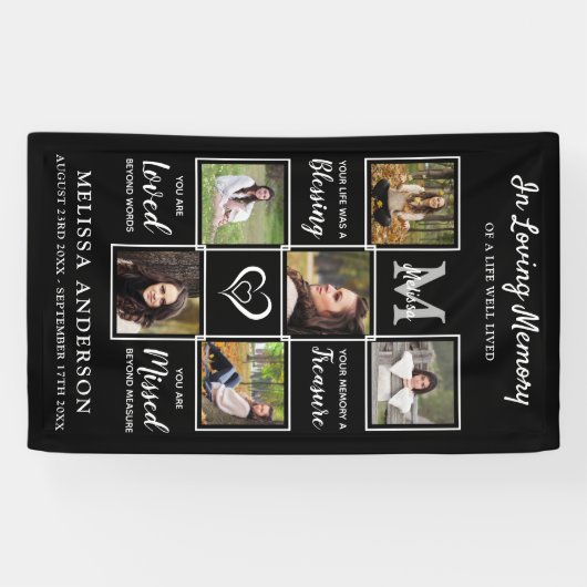 Gepersonaliseerd Funeral Photo Collage Loving Memo Spandoek (Horizontaal)