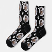 Gepersonaliseerd Funny Cat Pet Paw Gezicht Zwart Sokken (Links)