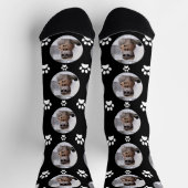Gepersonaliseerd Funny Cat Pet Paw Gezicht Zwart Sokken (Top)